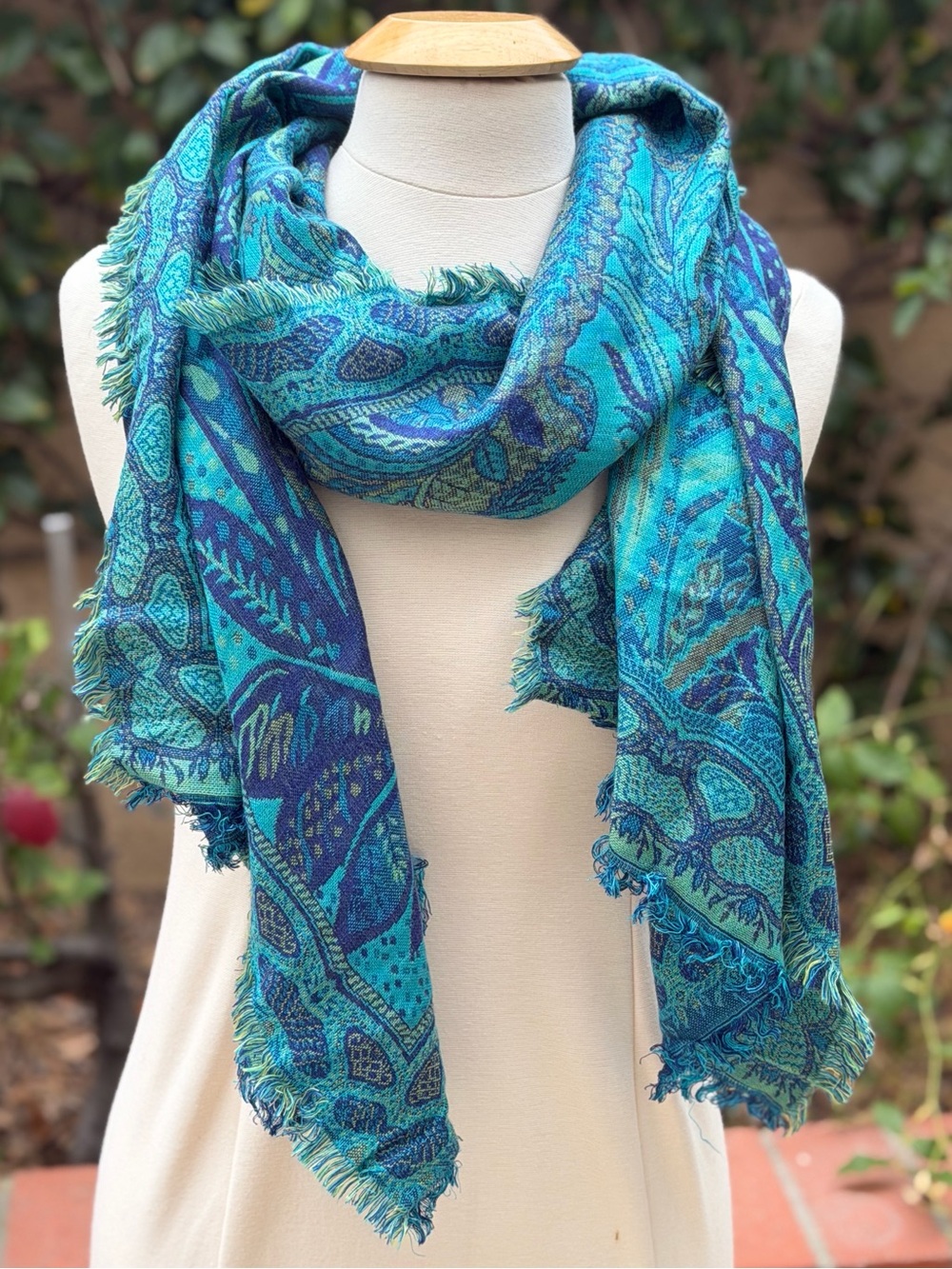Blue Teal Paisley Fringe Scarf - Women Accessories